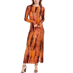 Ted Baker London Tallia Tie Dye Maxi‎ Dress Orange Black Long Sleeve Size M